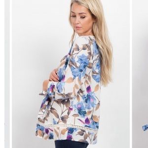Pinkblush Tops - Pinkblush Ivory Floral Long Sleeve Tie Blouse Pinkblush Tops - Pinkblush Ivory Floral Long Sleeve Tie Blouse